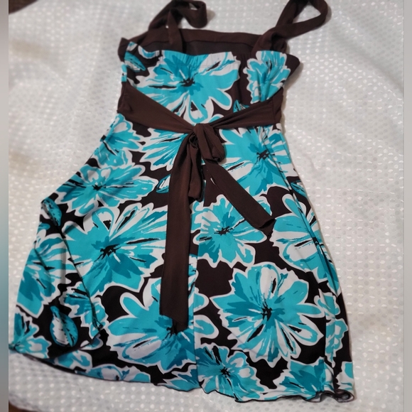 Speekless Teal & Brown Floral Dress with Waist Tie - Picture 2 of 2